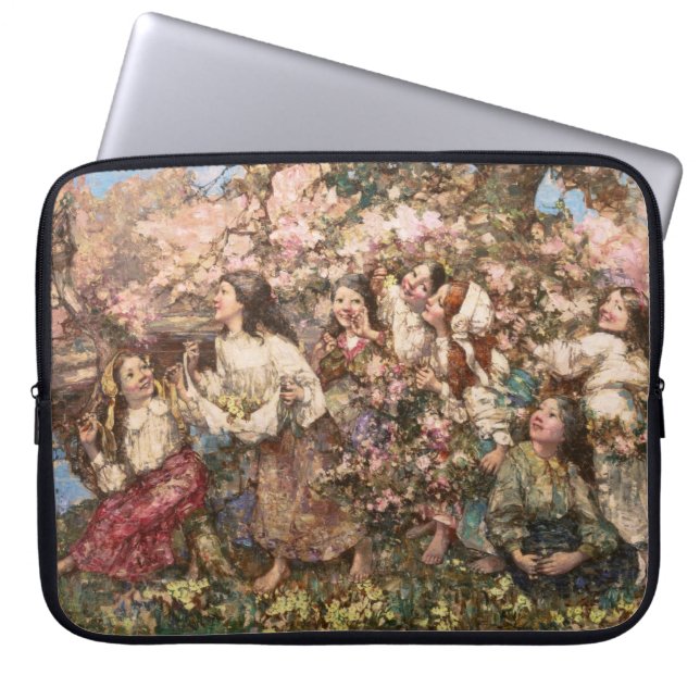 Spring Roundelay (by Edward Atkinson Hornel) Laptop Sleeve (Front)