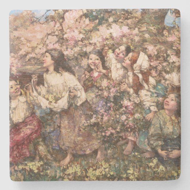 Spring Roundelay (by Edward Atkinson Hornel) Stone Coaster (Front)
