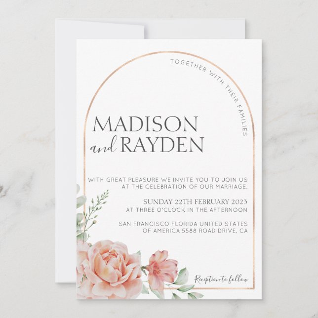 Spring Rustic Blush pink Floral with Photo wedding Invitation (Front)