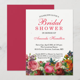 Spring rustic Floral pink BIRD Bridal Shower Invitation