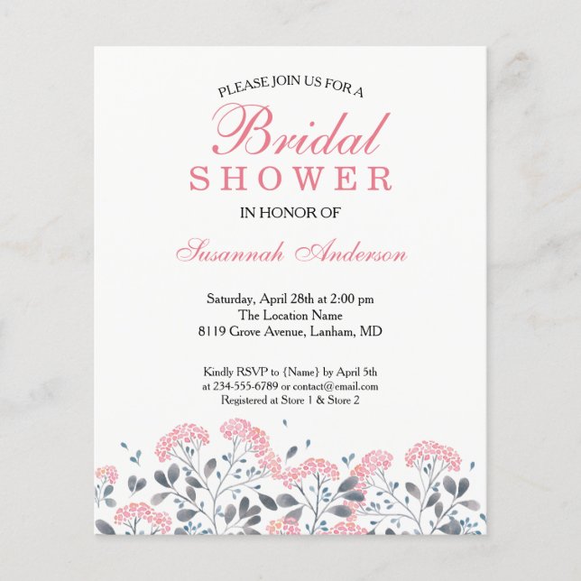 Spring rustic Floral Pink Grey Bridal Shower (Front)