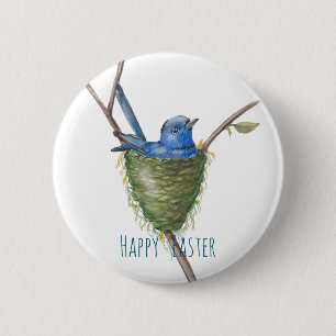 Spring’s Charm: Adorable Bird in a Nest  6 Cm Round Badge