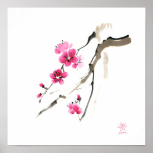 Spring Sakura blossom. Painting Poster