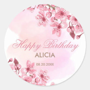 Spring Sakura Cherry Blossom Pink Cream Birthday Classic Round Sticker