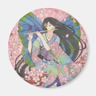 Spring Sakura Fairy round magnet