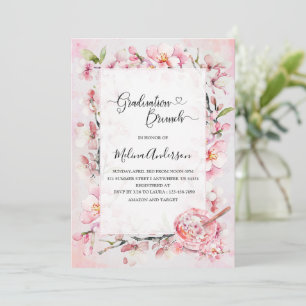 Spring Sakura Flowesr and Dessert   watercolor gra Invitation