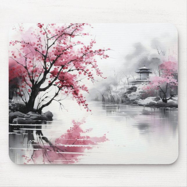 Spring Sakura Ink Painting Mouse Mat (Front)