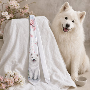 Spring Samoyed Watercolor Tie