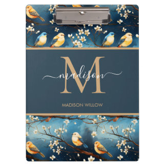 Spring Script Blossom Elegant Monogram Floral Clipboard