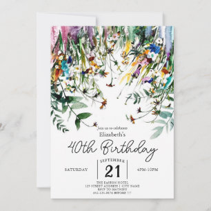 Spring Script Wildflowers 40th birthday Invitation