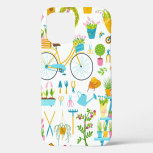 Spring seamless pattern in simple hand-drawn carto iPhone 12 case