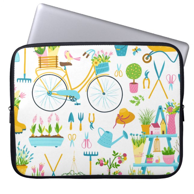 Spring seamless pattern in simple hand-drawn carto laptop sleeve (Front)