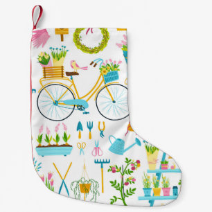 Spring seamless pattern in simple hand-drawn carto small christmas stocking