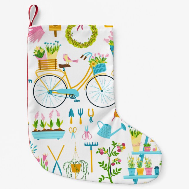 Spring seamless pattern in simple hand-drawn carto small christmas stocking (Front)