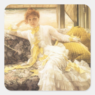 Spring (Seaside) by James Tissot, Vintage Portrait Square Sticker