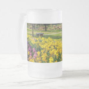 Spring Season Flower Garden Frosted Glass Beer Mug