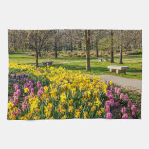 Spring Season Flower Garden Tea Towel