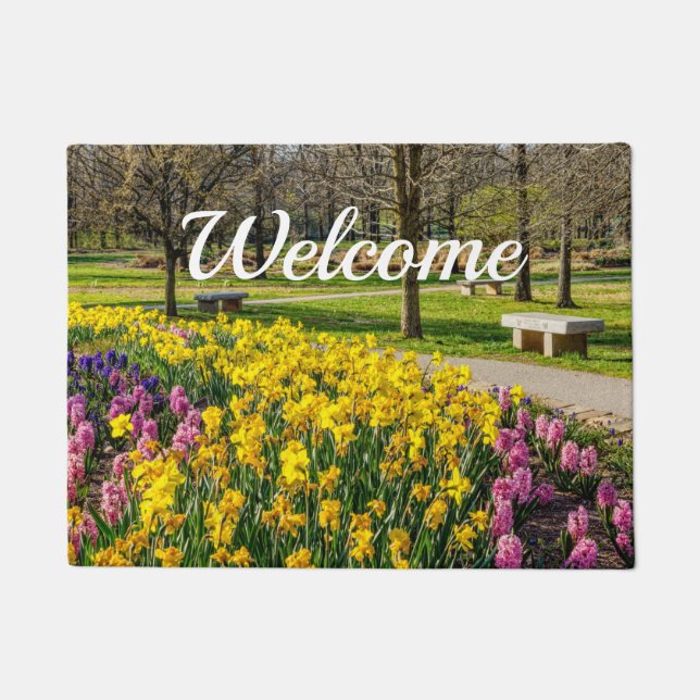 Spring Season Flower Garden Welcome Doormat (Front)