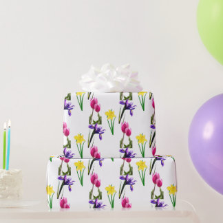 Spring Season Flowers Tulip Irises Daffodils Craft Wrapping Paper