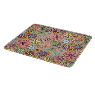 Spring Season Retro Flower Colors Seamless Pattern Cutting Board