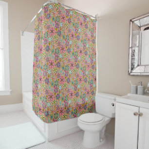 Spring Season Retro Flower Colors Seamless Pattern Shower Curtain