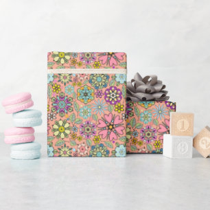 Spring Season Retro Flower Colors Seamless Pattern Wrapping Paper