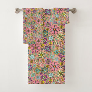 Spring Season Retro Flower Colours Seamless Patter Bath Towel Set