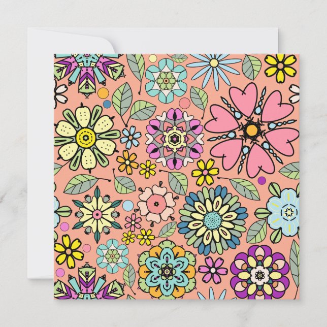 Spring Season Retro Flower Colours Seamless Patter Card (Front)
