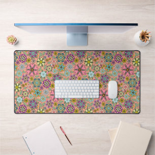Spring Season Retro Flower Colours Seamless Patter Desk Mat