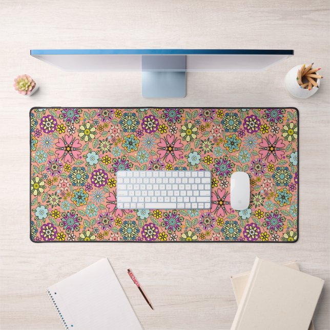 Spring Season Retro Flower Colours Seamless Patter Desk Mat (Office 1)