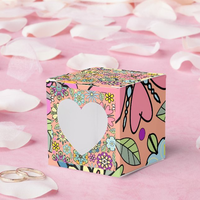 Spring Season Retro Flower Colours Seamless Patter Favour Box (Wedding)