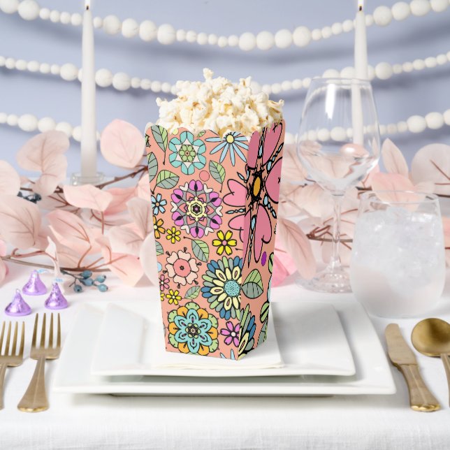 Spring Season Retro Flower Colours Seamless Patter Favour Box (Wedding)