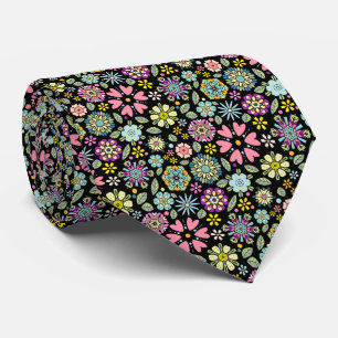 Spring Season Retro Flower Colours Seamless Patter Tie