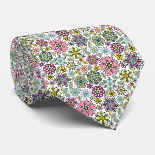 Spring Season Retro Flower Colours Seamless Patter Tie