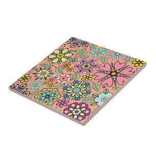 Spring Season Retro Flower Colours Seamless Patter Tile