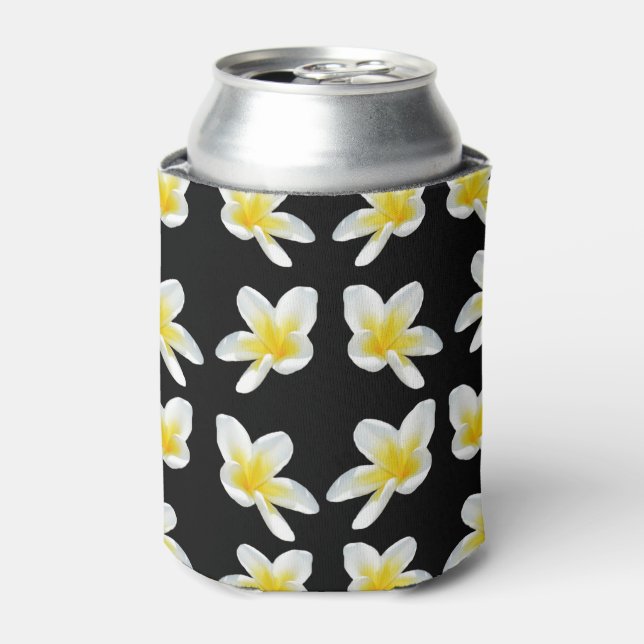 Spring Serenade: Yellow Frangipanis On Black, Can Cooler (Can Front)