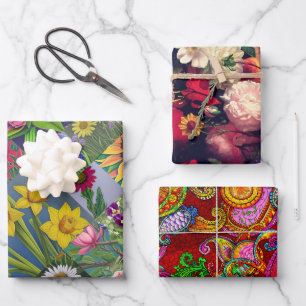 Spring Set,  Melange Paisley and Fleuresse   Wrapping Paper Sheet