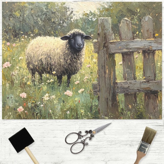 Spring Sheep Digital Oil Painting Decoupage Tissue Paper (Creator Uploaded)