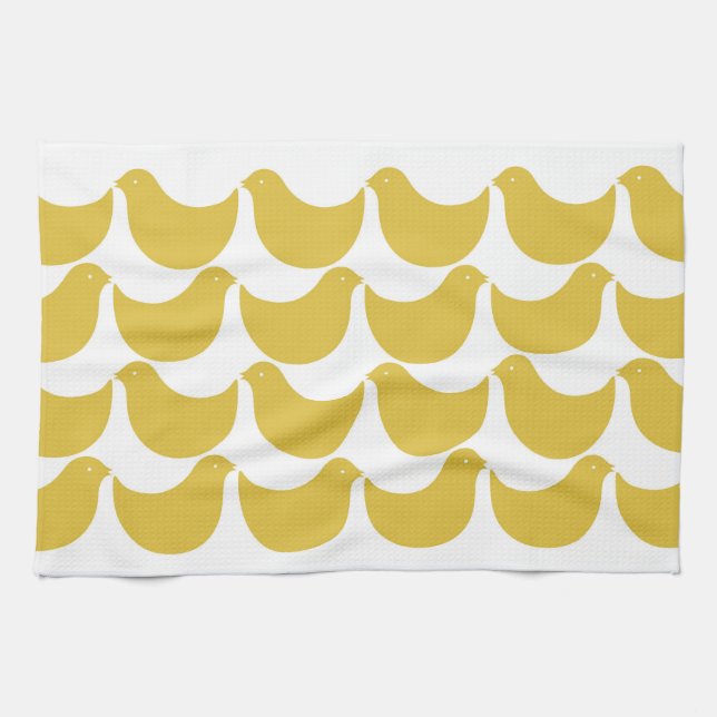 SPRING SILHOUETTE BIRDS KITCHEN TOWEL - YELLOW (Horizontal)