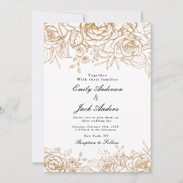 spring simple hand drawn Floral elegant wedding Invitation (Front)