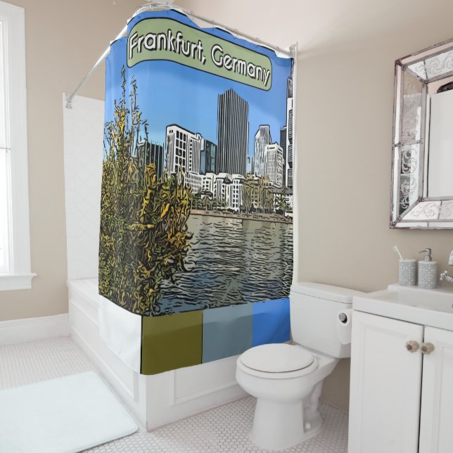 Spring Skyline of Frankfurt, Germany Shower Curtain (In Situ)
