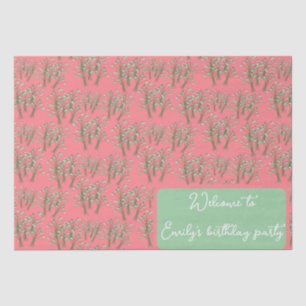Spring snowdrop bunches on coral pink tissue paper