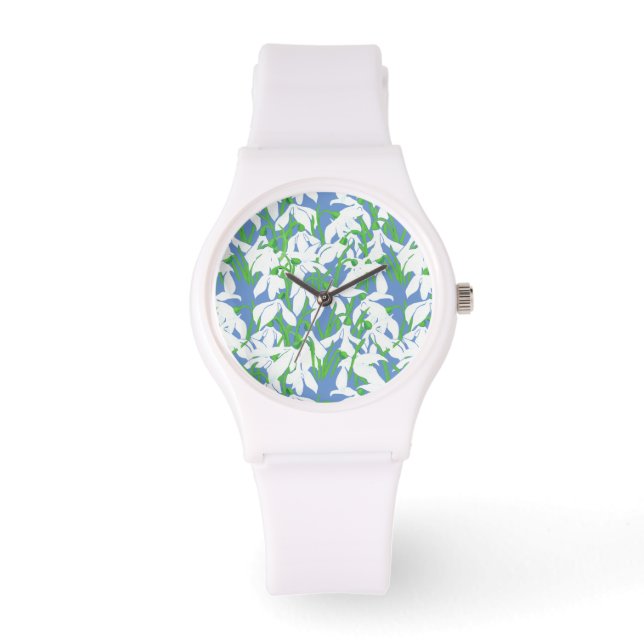 Spring Snowdrop Flowers Pattern on Powder Blue Watch (Front)