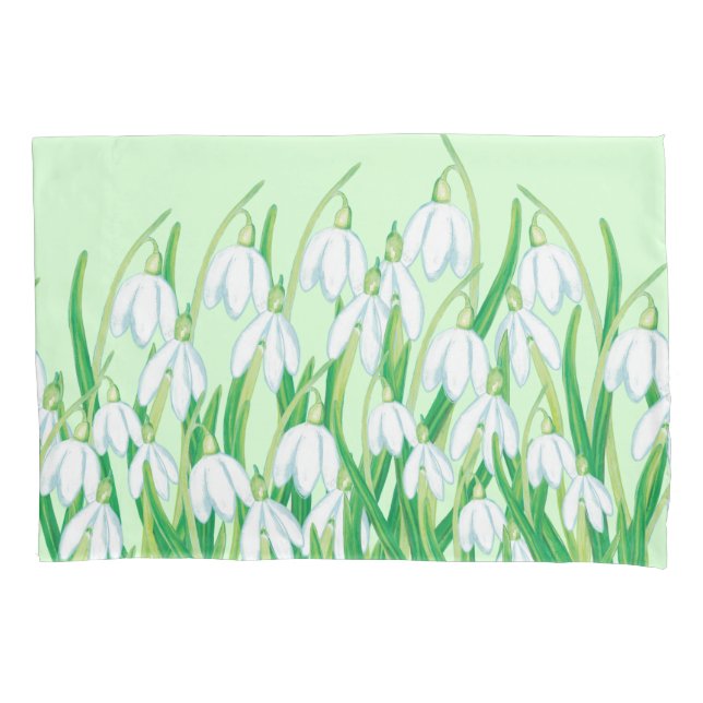 Spring Snowdrops Galanthus Illustration Pillowcase (Front)