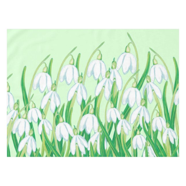 Spring Snowdrops Galanthus Illustration Tablecloth (Front (Horizontal))