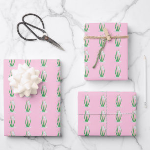 Spring Snowdrops (Galanthus nivalis) Pastel Pink Wrapping Paper Sheet