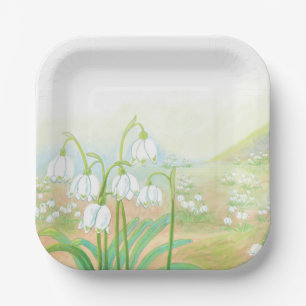 Spring Snowflake, Leucojum vernum Illustration  Paper Plate