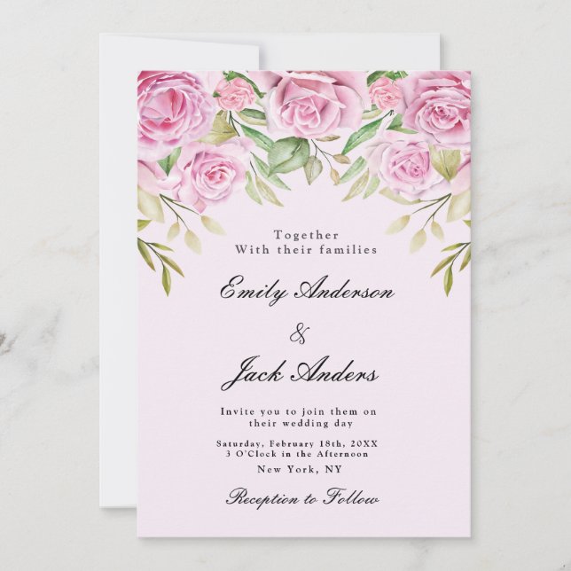spring Soft Pink Floral elegant wedding Invitation (Front)