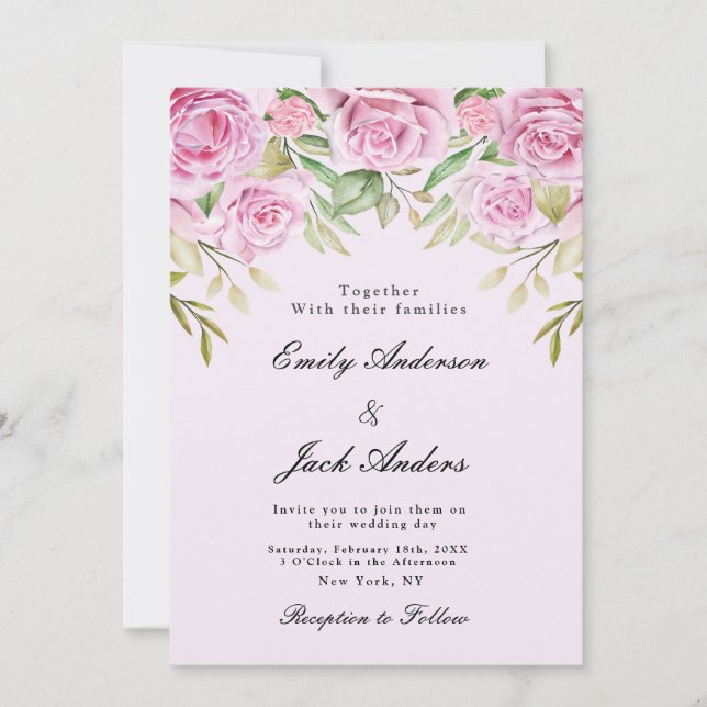 spring Soft Pink Floral elegant wedding Invitation (Front)