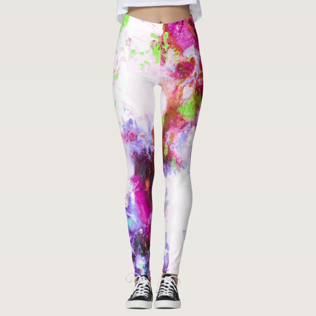 Spring Splash Colourful Abstract Artsy Alcohol Ink Leggings (Front)